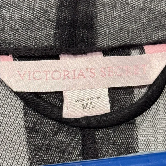 Victoria’s Secret long, sheer, black mesh tulle and lace peignoir robe M/L - Picture 6 of 8